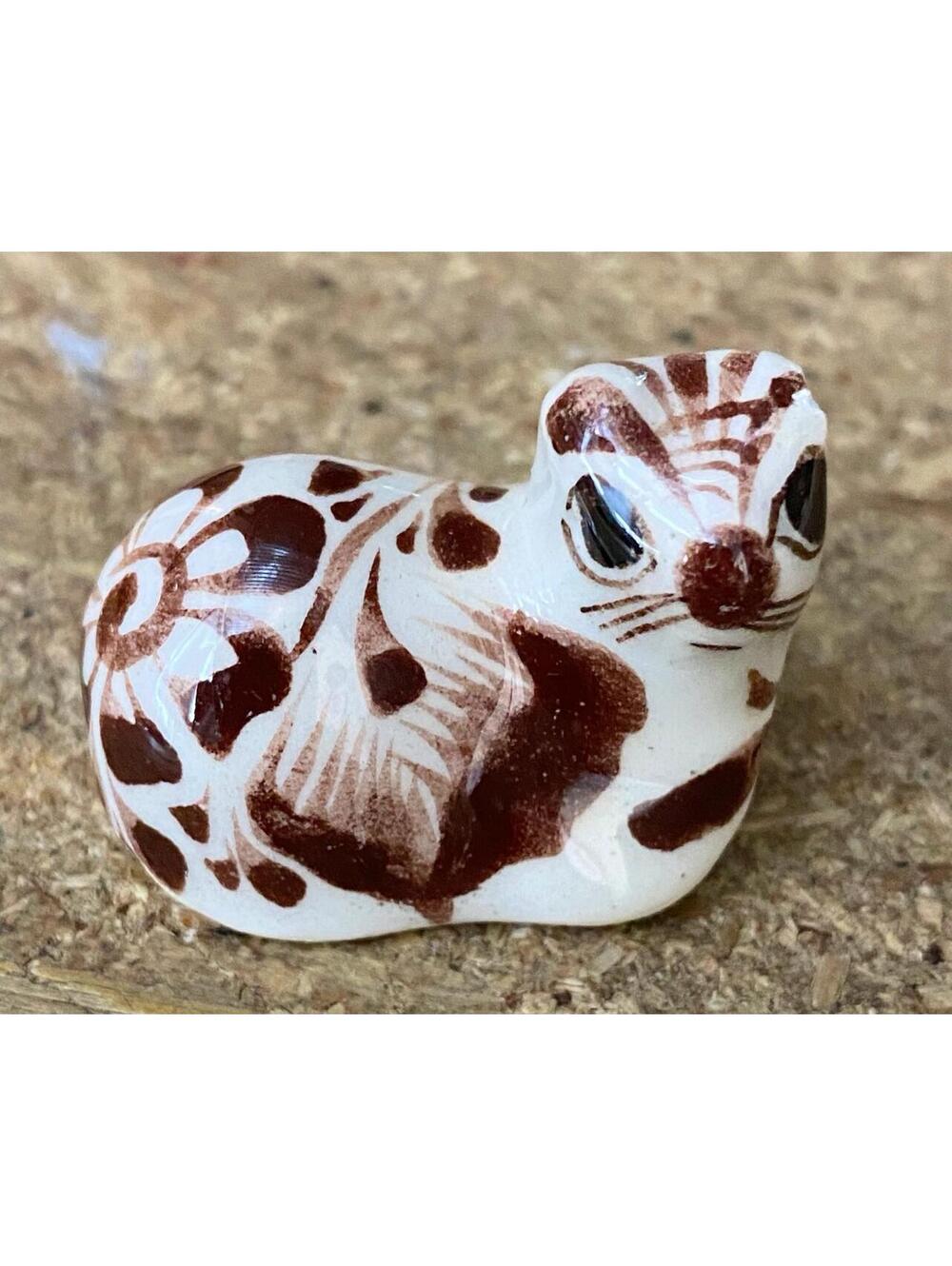 Vintage Tonala Folk Art Cat Mexican Pottery Hand Painted Figurine Mexico Signed
